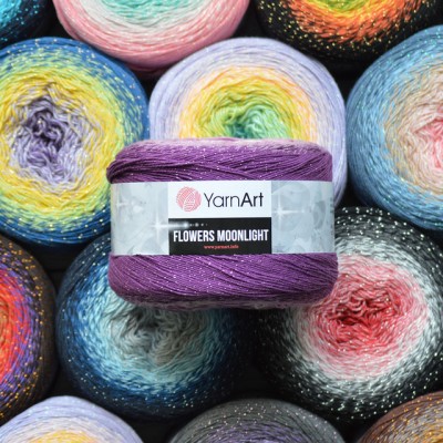 FLOWERS MOONLIGHT YarnArt Gradient 250 g 1000 meters Glitter Metallic Lurex Multicolor cotton yarn Rainbow crochet yarn hand knit Shiny yarn