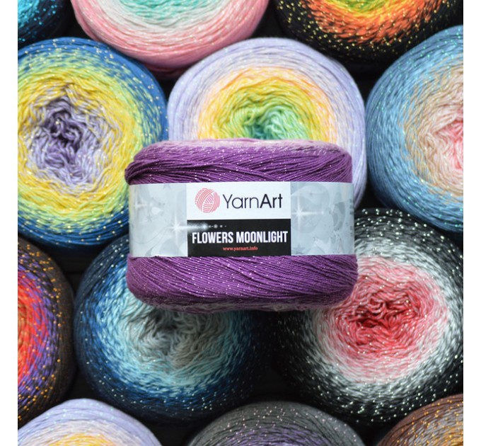 FLOWERS MOONLIGHT YarnArt Gradient 250 g 1000 meters Glitter Metallic Lurex Multicolor cotton yarn Rainbow crochet yarn hand knit Shiny yarn