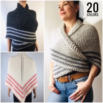 Gray 960 Triangle sontag shawl with button for fastening, Inspired Claire Carolina S4 Drums of Autumn Outlander Knit