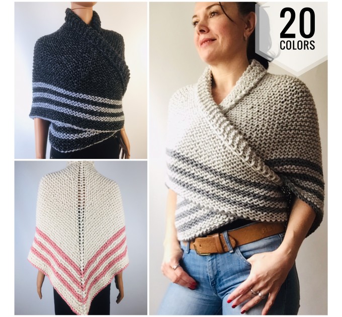 Gray 960 Triangle sontag shawl with button for fastening, Inspired Claire Carolina S4 Drums of Autumn Outlander Knit