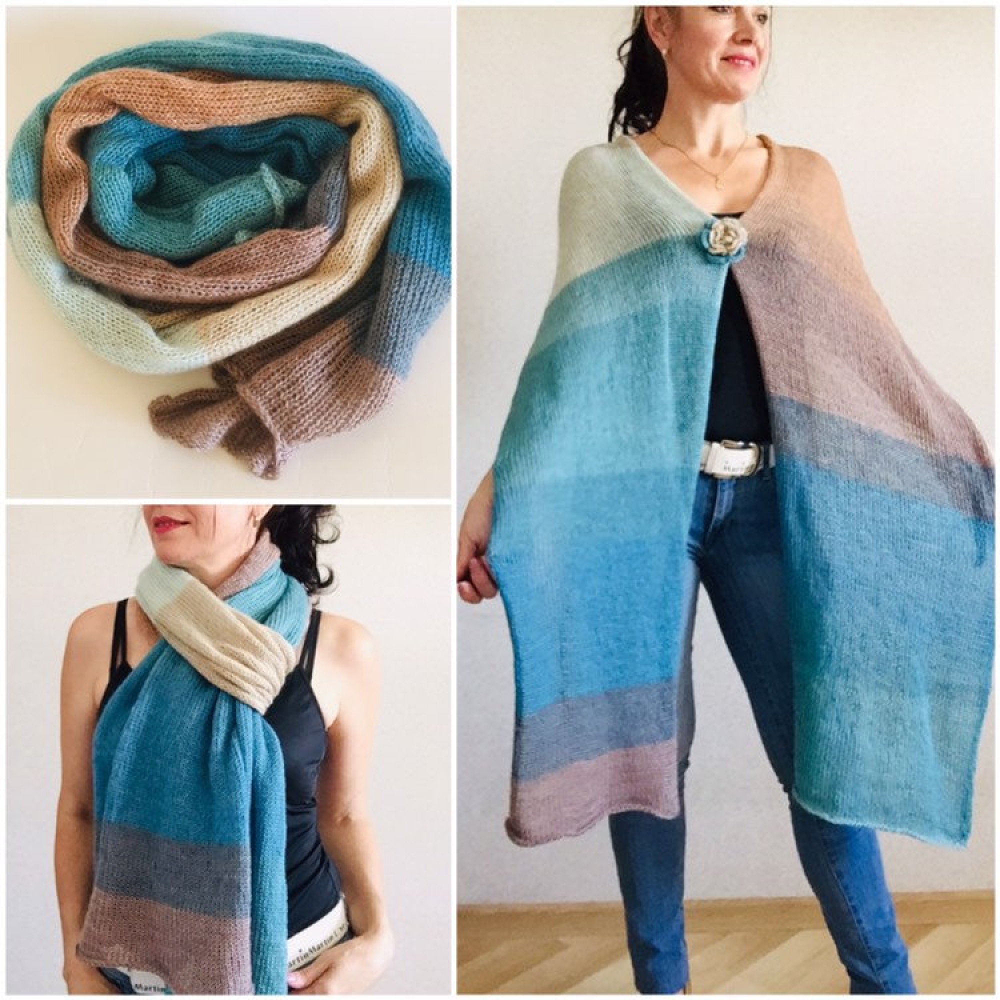 Rainbow Knit scarf women, Wool Long striped Mohair winter scarf men ...