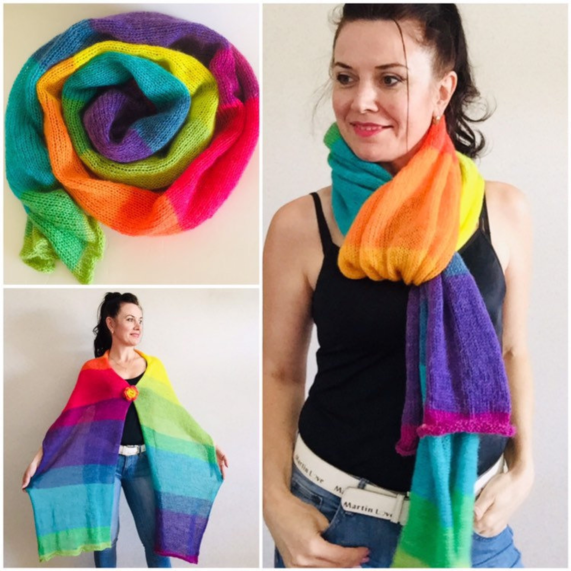 Rainbow Knit scarf women, Wool Long striped Mohair winter scarf men ...