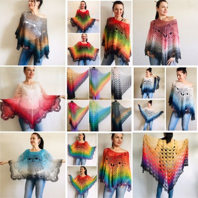Crochet Poncho Women Boho Shawl Big Size Cotton Boho Cape Hippie Gift for Her Bohemian Vibrant Colors Rainbow