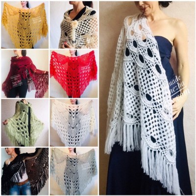 Wedding Shawl Wrap Fringe Big size Triangle Crochet Shawl Bridal Ivory bridesmaid Mohair Shawl Dark Red Bordo Girlfriend-Gift-for-her-mom