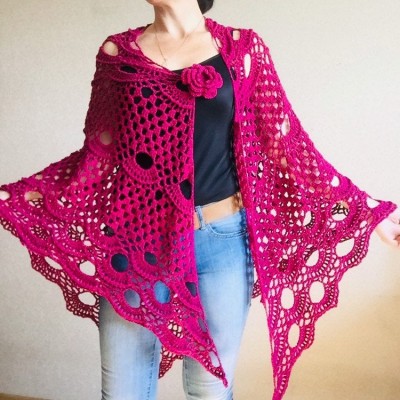 Crochet shawl wraps, Burgundy boho shawl lace fringe triangle, White Prayer, Blue bridesmaid shawl outlander, Bridal vegan gift pin brooch
