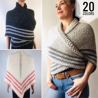Gray 960 Triangle sontag shawl with button for fastening, Inspired Claire Carolina S4 Drums of Autumn Outlander Knit