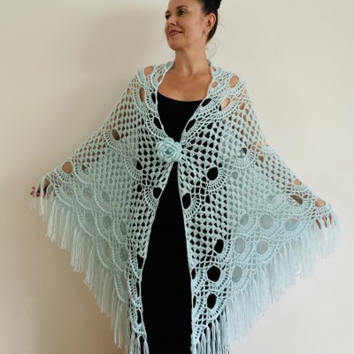 Mint triangle shawl fringe lace wedding bridal shawl bridal cape bridesmaid shawl wedding capelet bride shawl