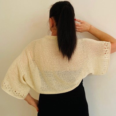 Ivory bolero jacket, open front bolero cardigan, cream bolero shrug short sleeves, pearl cotton summer beach cover up